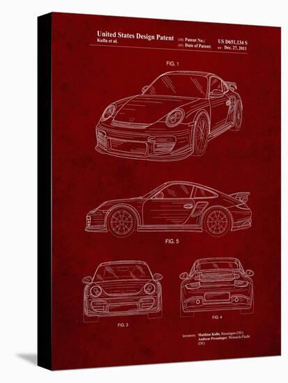 PP994-Burgundy Porsche 911 with Spoiler Patent Poster-Cole Borders-Stretched Canvas