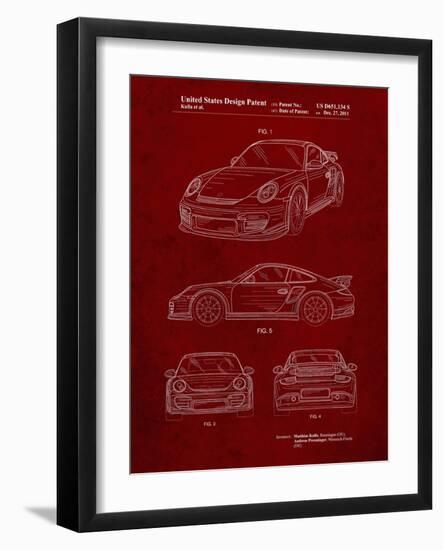 PP994-Burgundy Porsche 911 with Spoiler Patent Poster-Cole Borders-Framed Giclee Print