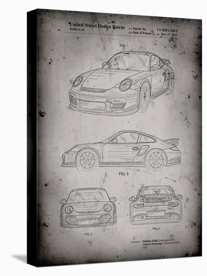 PP994-Faded Grey Porsche 911 with Spoiler Patent Poster-Cole Borders-Stretched Canvas