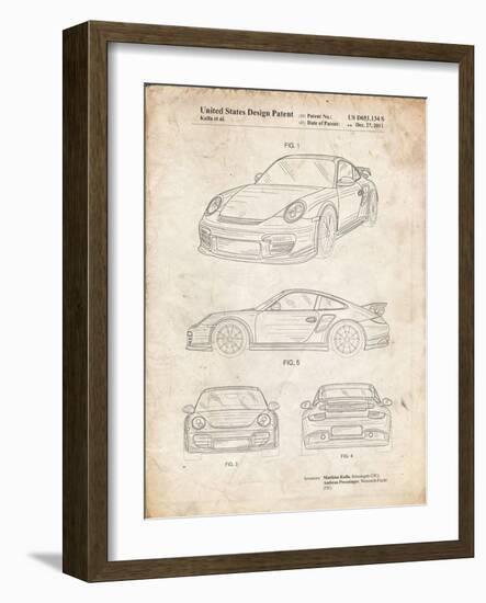 PP994-Vintage Parchment Porsche 911 with Spoiler Patent Poster-Cole Borders-Framed Giclee Print