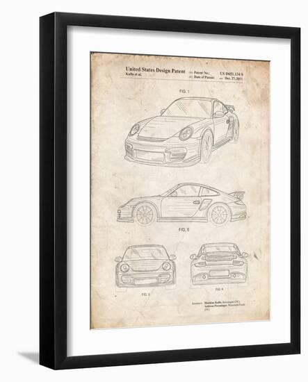 PP994-Vintage Parchment Porsche 911 with Spoiler Patent Poster-Cole Borders-Framed Giclee Print