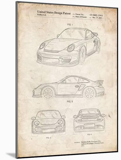 PP994-Vintage Parchment Porsche 911 with Spoiler Patent Poster-Cole Borders-Mounted Giclee Print