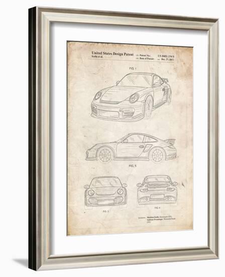 PP994-Vintage Parchment Porsche 911 with Spoiler Patent Poster-Cole Borders-Framed Giclee Print