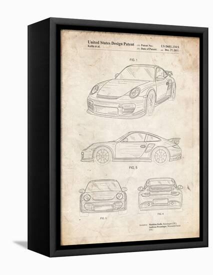 PP994-Vintage Parchment Porsche 911 with Spoiler Patent Poster-Cole Borders-Framed Stretched Canvas
