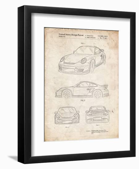 PP994-Vintage Parchment Porsche 911 with Spoiler Patent Poster-Cole Borders-Framed Premium Giclee Print