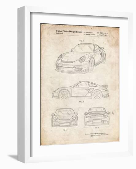 PP994-Vintage Parchment Porsche 911 with Spoiler Patent Poster-Cole Borders-Framed Premium Giclee Print