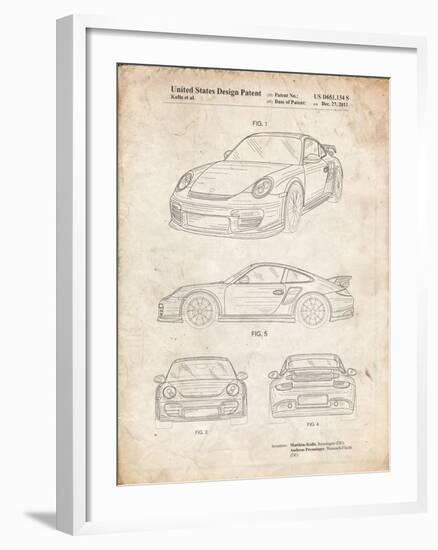 PP994-Vintage Parchment Porsche 911 with Spoiler Patent Poster-Cole Borders-Framed Giclee Print