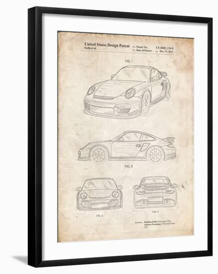 PP994-Vintage Parchment Porsche 911 with Spoiler Patent Poster-Cole Borders-Framed Giclee Print