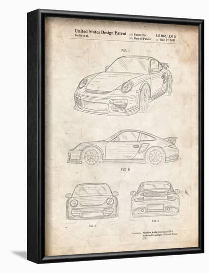 PP994-Vintage Parchment Porsche 911 with Spoiler Patent Poster-Cole Borders-Framed Giclee Print