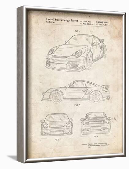 PP994-Vintage Parchment Porsche 911 with Spoiler Patent Poster-Cole Borders-Framed Giclee Print