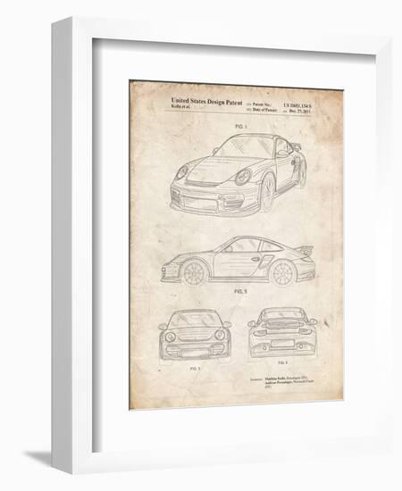 PP994-Vintage Parchment Porsche 911 with Spoiler Patent Poster-Cole Borders-Framed Giclee Print