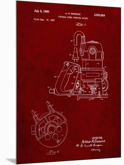 PP997-Burgundy Porter Cable Hand Router Patent Poster-Cole Borders-Mounted Premium Giclee Print