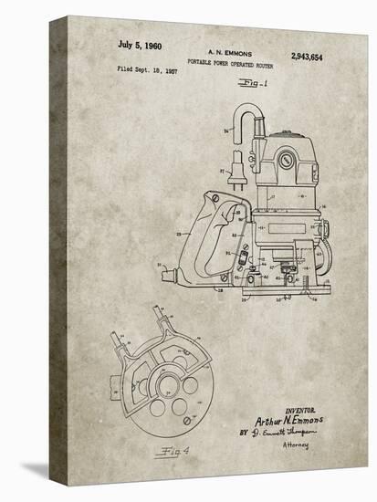 PP997-Sandstone Porter Cable Hand Router Patent Poster-Cole Borders-Stretched Canvas