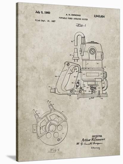 PP997-Sandstone Porter Cable Hand Router Patent Poster-Cole Borders-Stretched Canvas