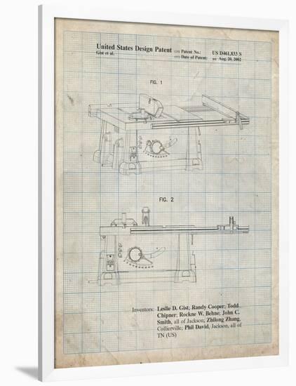 PP999-Antique Grid Parchment Porter Cable Table Saw Patent Poster-Cole Borders-Framed Premium Giclee Print