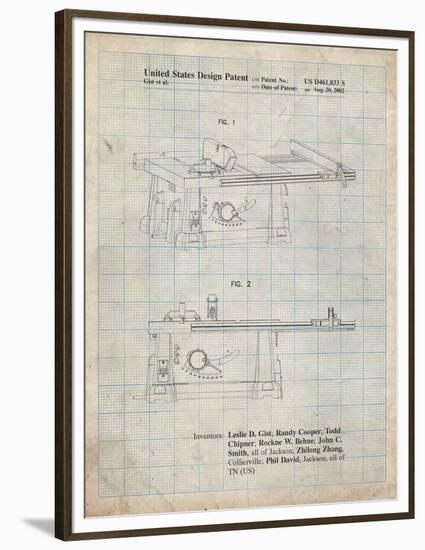 PP999-Antique Grid Parchment Porter Cable Table Saw Patent Poster-Cole Borders-Framed Premium Giclee Print