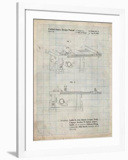 PP999-Antique Grid Parchment Porter Cable Table Saw Patent Poster-Cole Borders-Framed Giclee Print