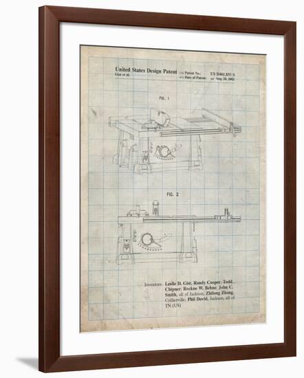 PP999-Antique Grid Parchment Porter Cable Table Saw Patent Poster-Cole Borders-Framed Giclee Print