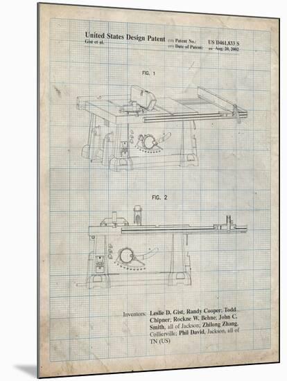 PP999-Antique Grid Parchment Porter Cable Table Saw Patent Poster-Cole Borders-Mounted Giclee Print