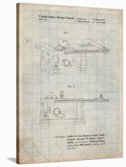 PP999-Antique Grid Parchment Porter Cable Table Saw Patent Poster-Cole Borders-Stretched Canvas