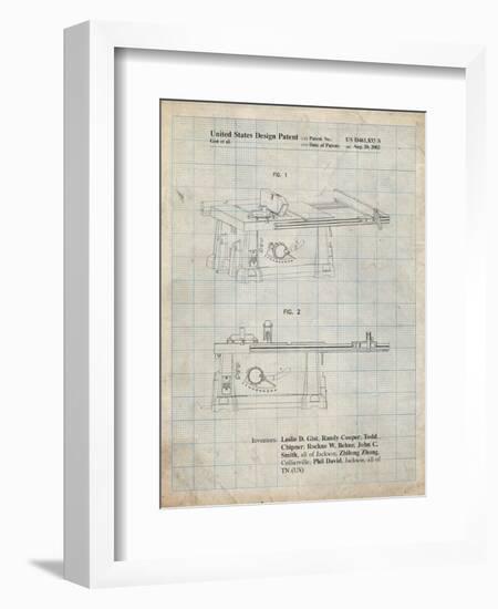 PP999-Antique Grid Parchment Porter Cable Table Saw Patent Poster-Cole Borders-Framed Giclee Print