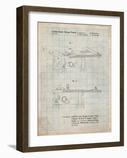 PP999-Antique Grid Parchment Porter Cable Table Saw Patent Poster-Cole Borders-Framed Giclee Print