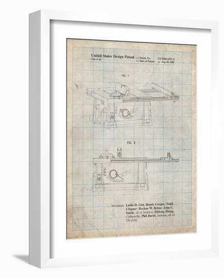 PP999-Antique Grid Parchment Porter Cable Table Saw Patent Poster-Cole Borders-Framed Giclee Print