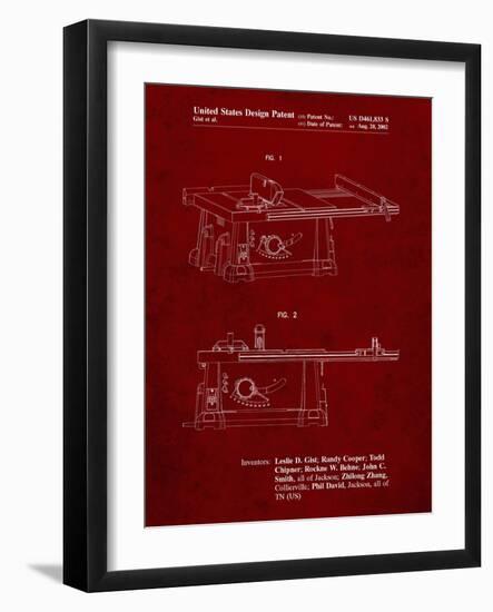 PP999-Burgundy Porter Cable Table Saw Patent Poster-Cole Borders-Framed Giclee Print