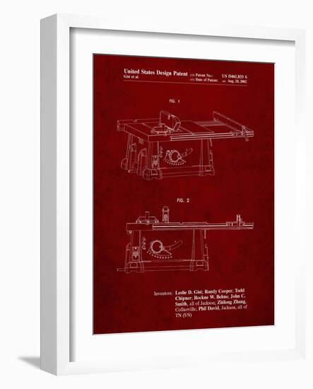 PP999-Burgundy Porter Cable Table Saw Patent Poster-Cole Borders-Framed Giclee Print