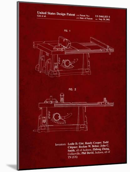 PP999-Burgundy Porter Cable Table Saw Patent Poster-Cole Borders-Mounted Giclee Print