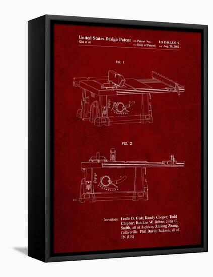 PP999-Burgundy Porter Cable Table Saw Patent Poster-Cole Borders-Framed Stretched Canvas