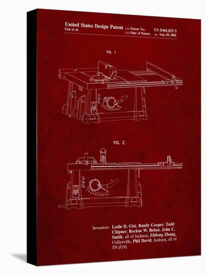 PP999-Burgundy Porter Cable Table Saw Patent Poster-Cole Borders-Stretched Canvas