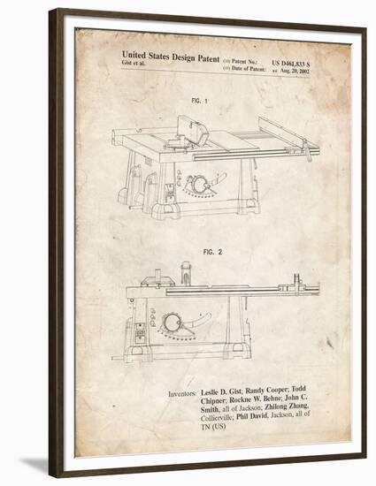 PP999-Vintage Parchment Porter Cable Table Saw Patent Poster-Cole Borders-Framed Premium Giclee Print