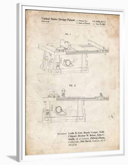 PP999-Vintage Parchment Porter Cable Table Saw Patent Poster-Cole Borders-Framed Premium Giclee Print