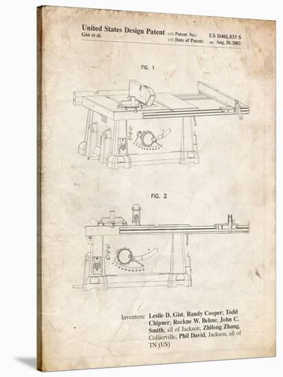 PP999-Vintage Parchment Porter Cable Table Saw Patent Poster-Cole Borders-Stretched Canvas