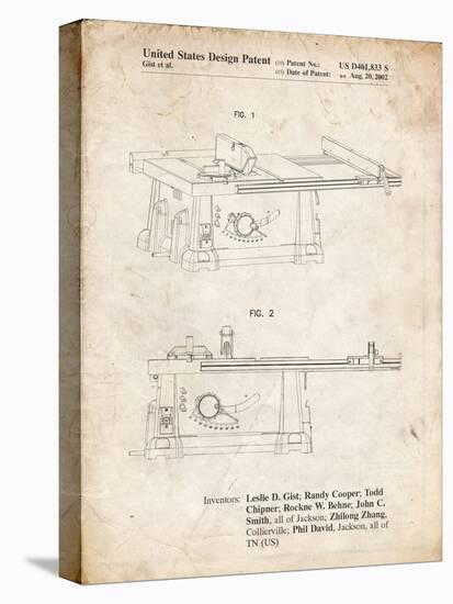 PP999-Vintage Parchment Porter Cable Table Saw Patent Poster-Cole Borders-Stretched Canvas