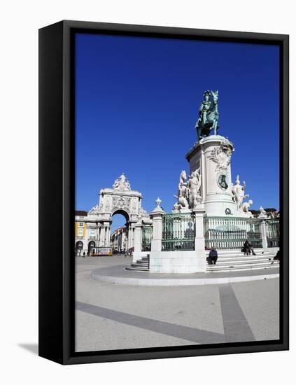 Praca Do Comercio with Equestrian Statue of Dom Jose and Arco Da Rua Augusta, Lisbon, Portugal-Stuart Black-Framed Stretched Canvas