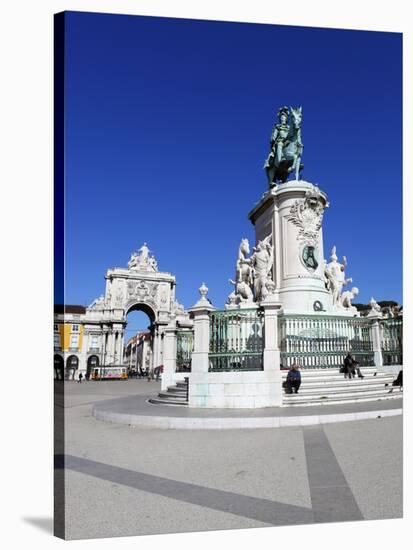 Praca Do Comercio with Equestrian Statue of Dom Jose and Arco Da Rua Augusta, Lisbon, Portugal-Stuart Black-Stretched Canvas