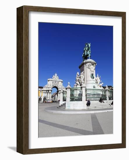 Praca Do Comercio with Equestrian Statue of Dom Jose and Arco Da Rua Augusta, Lisbon, Portugal-Stuart Black-Framed Photographic Print