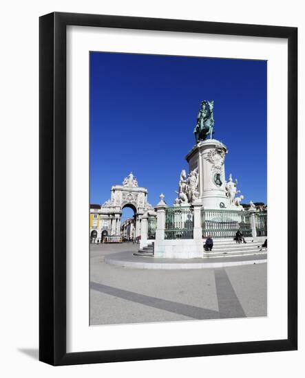 Praca Do Comercio with Equestrian Statue of Dom Jose and Arco Da Rua Augusta, Lisbon, Portugal-Stuart Black-Framed Photographic Print