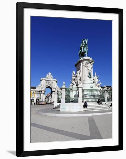 Praca Do Comercio with Equestrian Statue of Dom Jose and Arco Da Rua Augusta, Lisbon, Portugal-Stuart Black-Framed Photographic Print