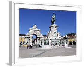 Praca Do Comercio with Equestrian Statue of Dom Jose and Arco Da Rua Augusta, Lisbon, Portugal-Stuart Black-Framed Photographic Print