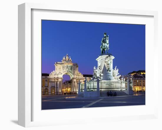 Praca Do Comercio with Equestrian Statue of Dom Jose and Arco Da Rua Augusta, Lisbon, Portugal-Stuart Black-Framed Photographic Print