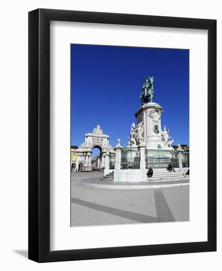 Praca Do Comercio with Equestrian Statue of Dom Jose and Arco Da Rua Augusta, Lisbon, Portugal-Stuart Black-Framed Photographic Print