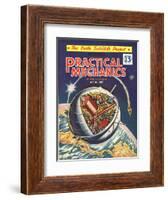 Practical Mechanics, Visions of the Future, Satellites and Space Exploration Magazine, UK, 1950-null-Framed Giclee Print