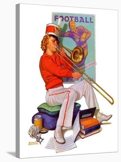 "Practicing the Trombone,"October 10, 1936-Revere F. Wistehoff-Stretched Canvas
