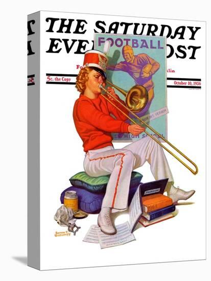 "Practicing the Trombone," Saturday Evening Post Cover, October 10, 1936-Revere F. Wistehoff-Stretched Canvas