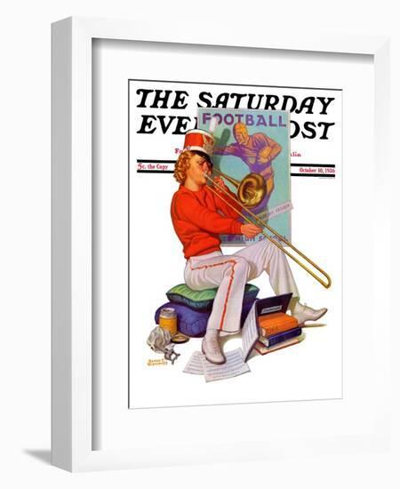 "Practicing the Trombone," Saturday Evening Post Cover, October 10, 1936-Revere F. Wistehoff-Framed Giclee Print