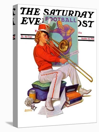 "Practicing the Trombone," Saturday Evening Post Cover, October 10, 1936-Revere F. Wistehoff-Stretched Canvas