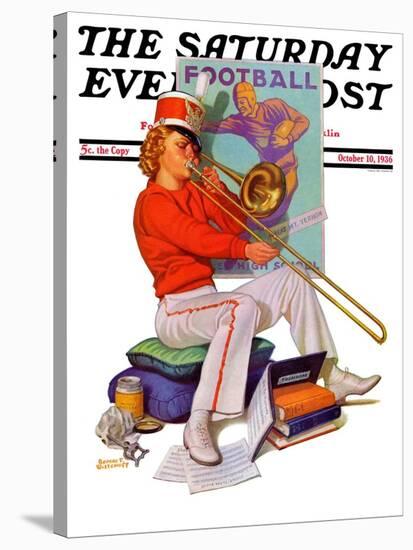 "Practicing the Trombone," Saturday Evening Post Cover, October 10, 1936-Revere F. Wistehoff-Stretched Canvas